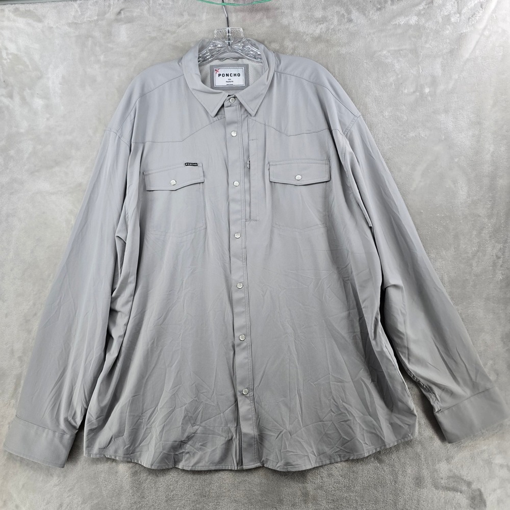 Poncho Western Shirt Mens XXL Gray Pearl Snap Long Sleeve Performance Stretch